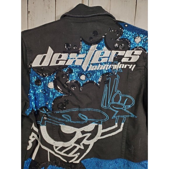 Dexter's Laboratory Boy Genius Black Denim Jean Jacket Cartoon Network Sz Small - Picture 5 of 13